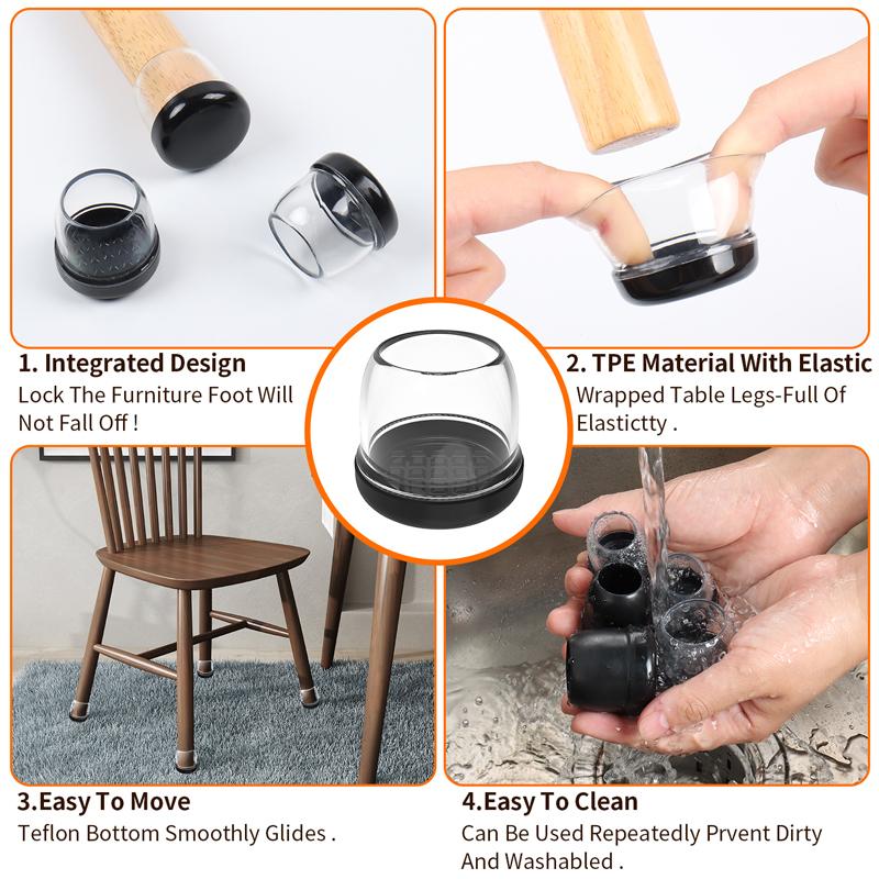 8PCS Carpet Furniture Sliders Chair Leg Floor Protectors Rubber Round Square Furniture Chair Feet Glides Caps Prevent Scratches