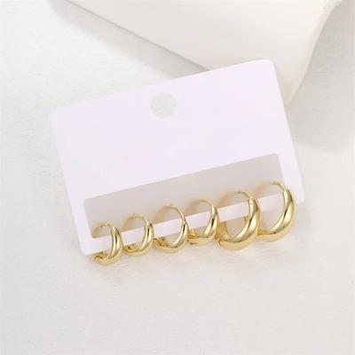 6PCS Simple Gold Plated Copper Metal Minimalist Invisible Huggies Hoop Earrings for Women Glossy Small Geometric Circle Hipho
