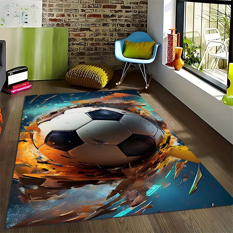 Voetbal Kunst Print Vloerkleed voor Woonkamer Slaapkamer Bankzijde Antislip Vloermat Kinderen Spelen Huisdecoratie 80x120cm(31x46in)