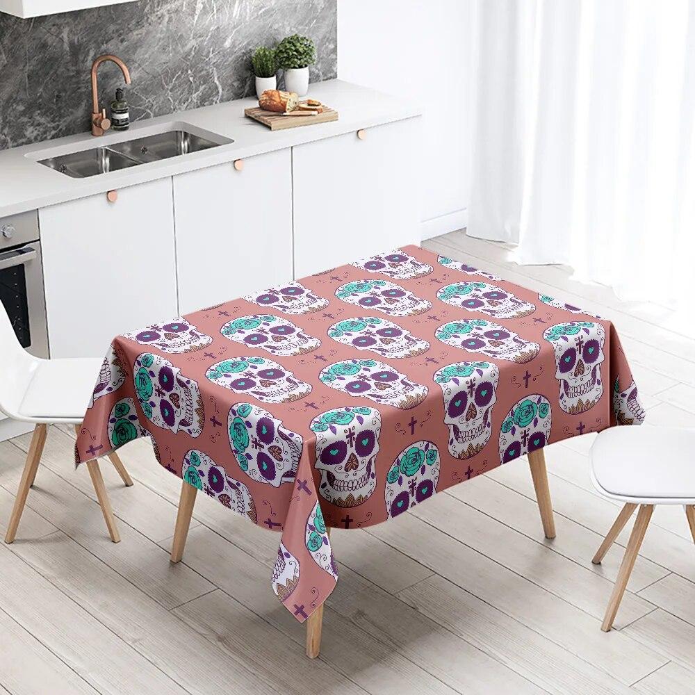 Rose Skull Smiling  Tablecloth Home Decor Stain Resistant Waterproof Table  Rectangular Kitchen Fireplace Tops