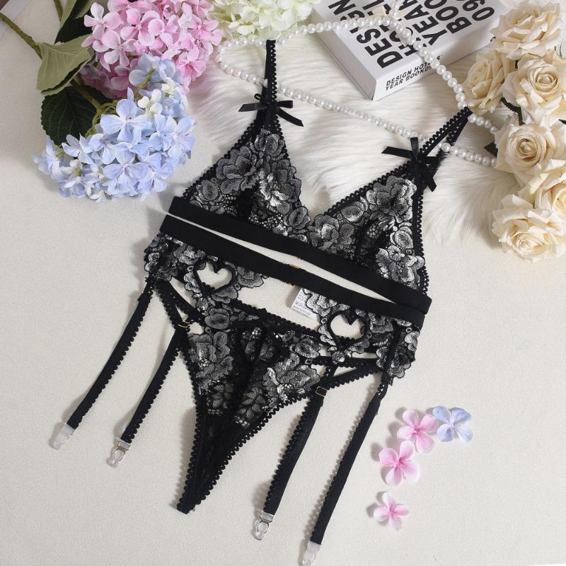 Embroidered Bra Heart Bow Sexy Lingerie Women