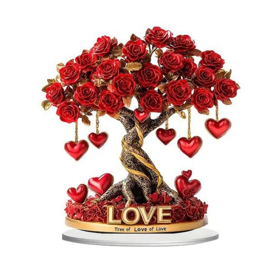 Acryl Rosenbaum Ornament 2D Valentinstag Rose Blume Tischdekoration für Wohnzimmer Regal TV-Schrank Hochzeit Heimdeko