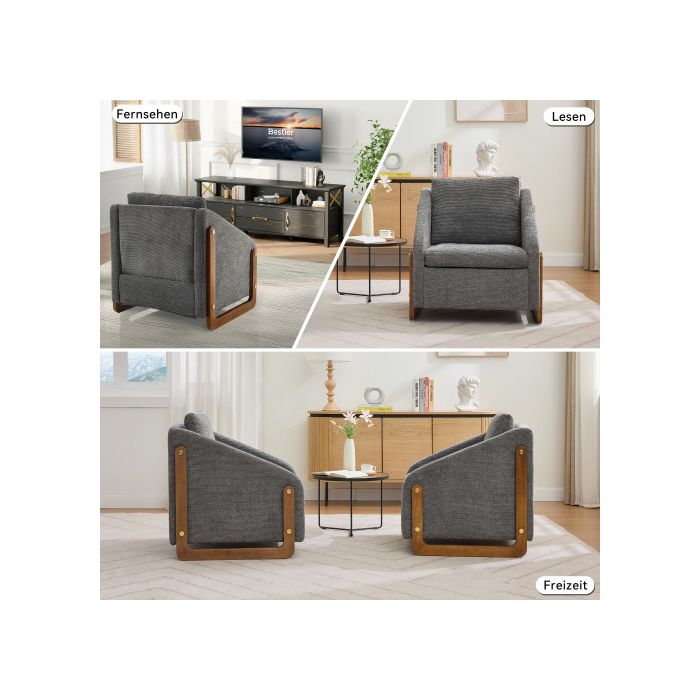 Fauteuil, Fauteuil D'appoint Pour Salon, Fauteuil Contemporain En Bois Avec Coussin De Dossier, Revêtement En Velours Gris