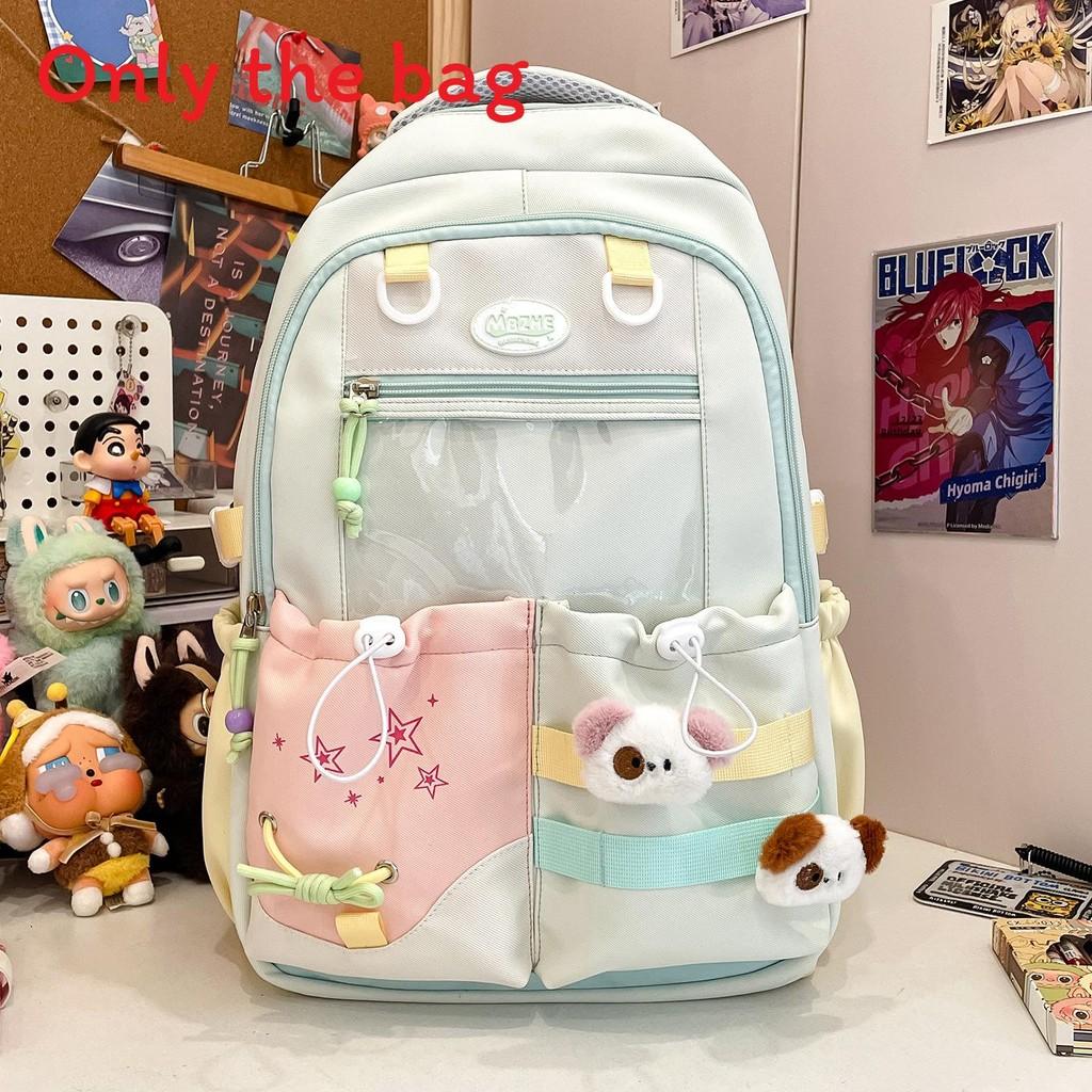 

Рюкзак большой вместимости с прозрачным отделением и плюшевым декором в виде собаки зелёный