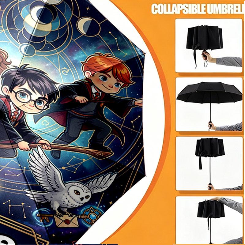Custom Name Personalized Harry potter Print Umbrella, Auto Open Close, 8‑Rib Sturdy Frame, Commute Camping Hiking Use, Birthday Gift