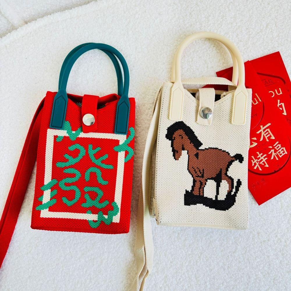 

Вязаная сумочка ручной работы Вязаная сумка на запястье с мини-узлом большой вместимости Студенческая сумка