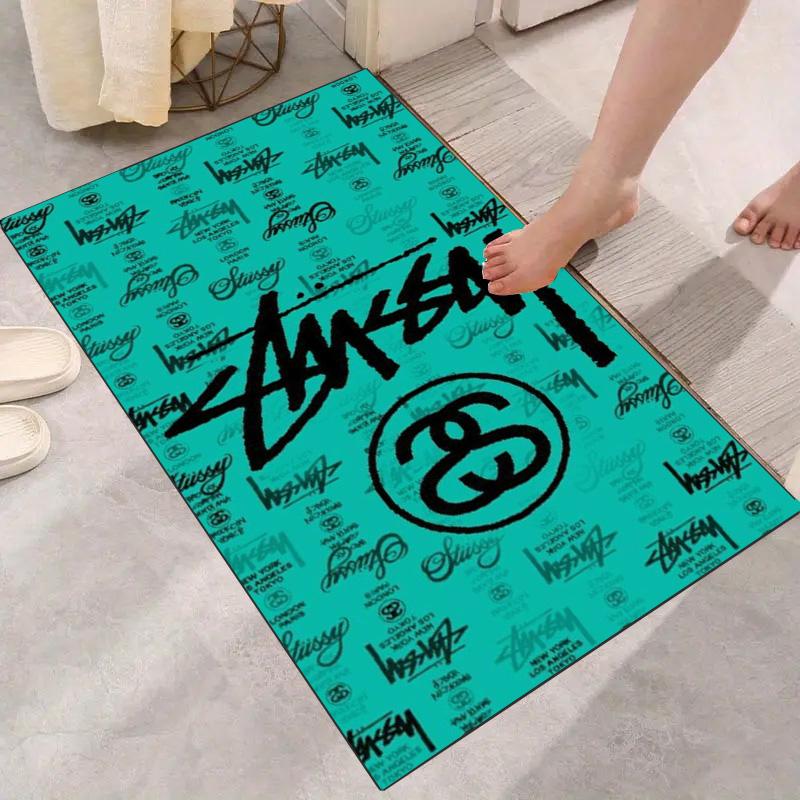 Black Base City Names No.4 Logo Area Rug Non Slip Mat, White Print Global City Street Art Carpet for Living Room Decor