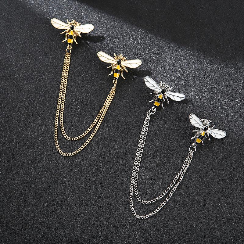 Korean Style Men's Blazer Brooch with Scissors-Shaped Metal Chain Accessory
