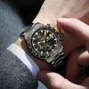 Orologio da polso OLEVS da uomo al quarzo elegante multifunzione acciaio inossidabile impermeabile luminoso data analogico maschile moda studente azienda uomo nero