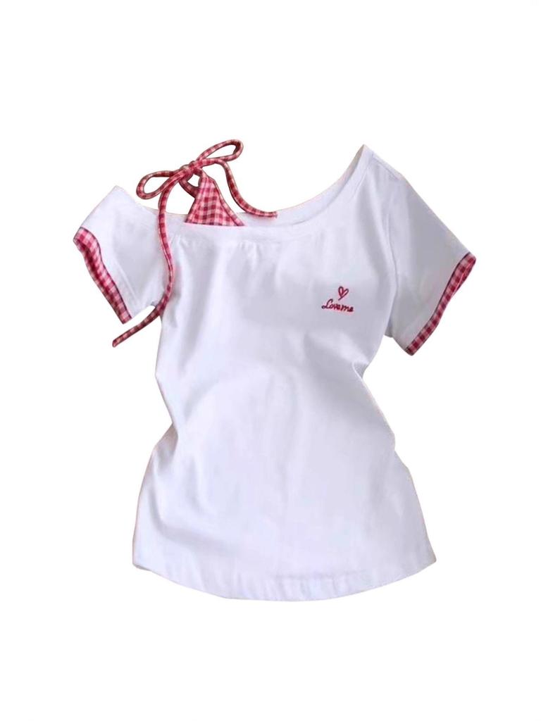 Women's Summer One-Shoulder Open-Back Short-Sleeved T-Shirt with Single/Double Strap Design