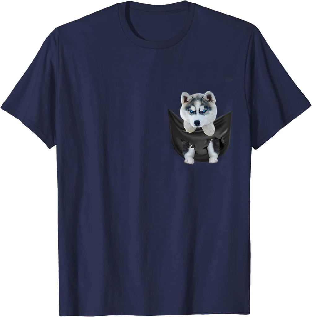 Novel Design Puppy Husky In Pocket Funny Dog Lovers Gifts T Shirt Short Sleeve Casual 100 Cotton ONeck Summer Mens Tshirt New