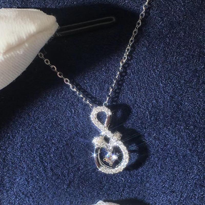 Infinity Number 8 Full Paved Zircon with Center Round Stone Pendant Necklace