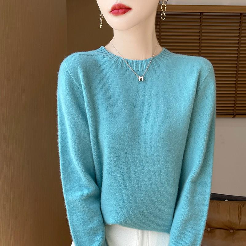 Women's Round Neck Long Sleeve Cashmere Wool Sweater - Autumn/Winter Fashion Layer