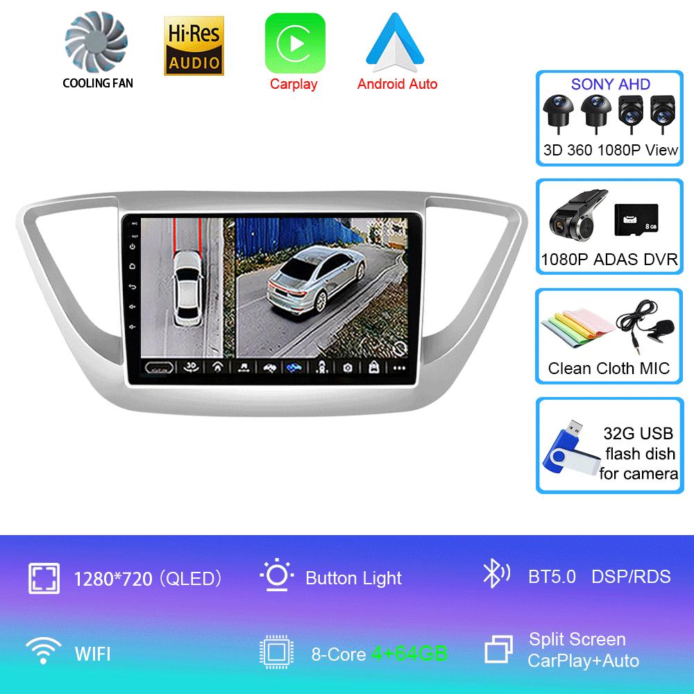 Android 14 Carplay Auto Car Radio For Hyundai Solaris 2 2017 - 2020 GPS Recorder Multimedia Video Player 4G+WiFi DSP 2 Din Dvd