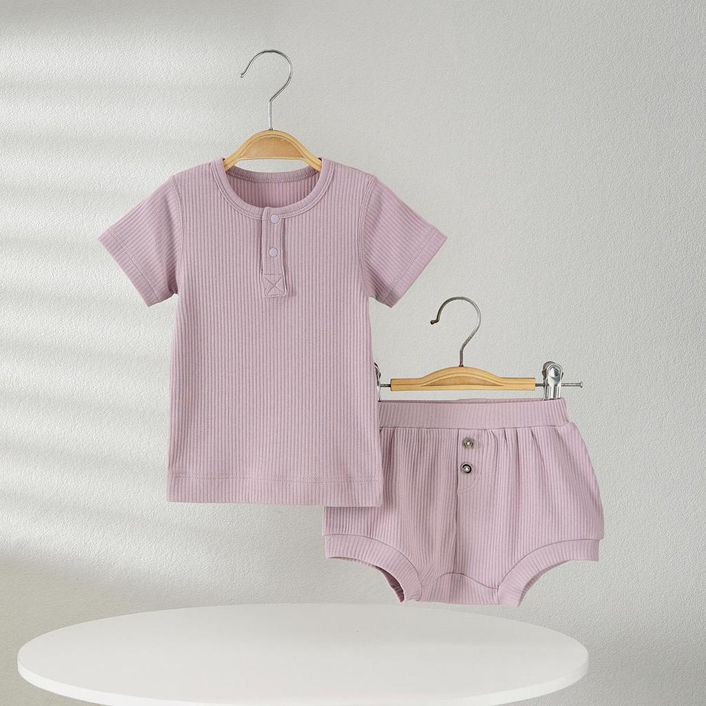 Infant Summer Pajama Set: Short Sleeve T-shirt & Shorts Rompers for 0-1 Year Olds, Breathable & Air-Conditioning Friendly.