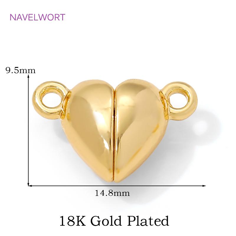18K Gold Plated Heart Magnet Clasps Charms Brass Metal Magnetic Connector For Bracelet Necklace Making DIY Accessories Wholesale