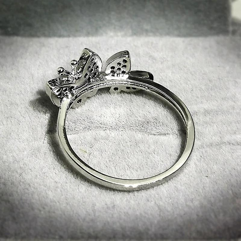 Luxury Sapphire Crystal Rings for Women Shine Butterfly Sterling Plata Rings Cocktail Weddings Party Sterling Gifts