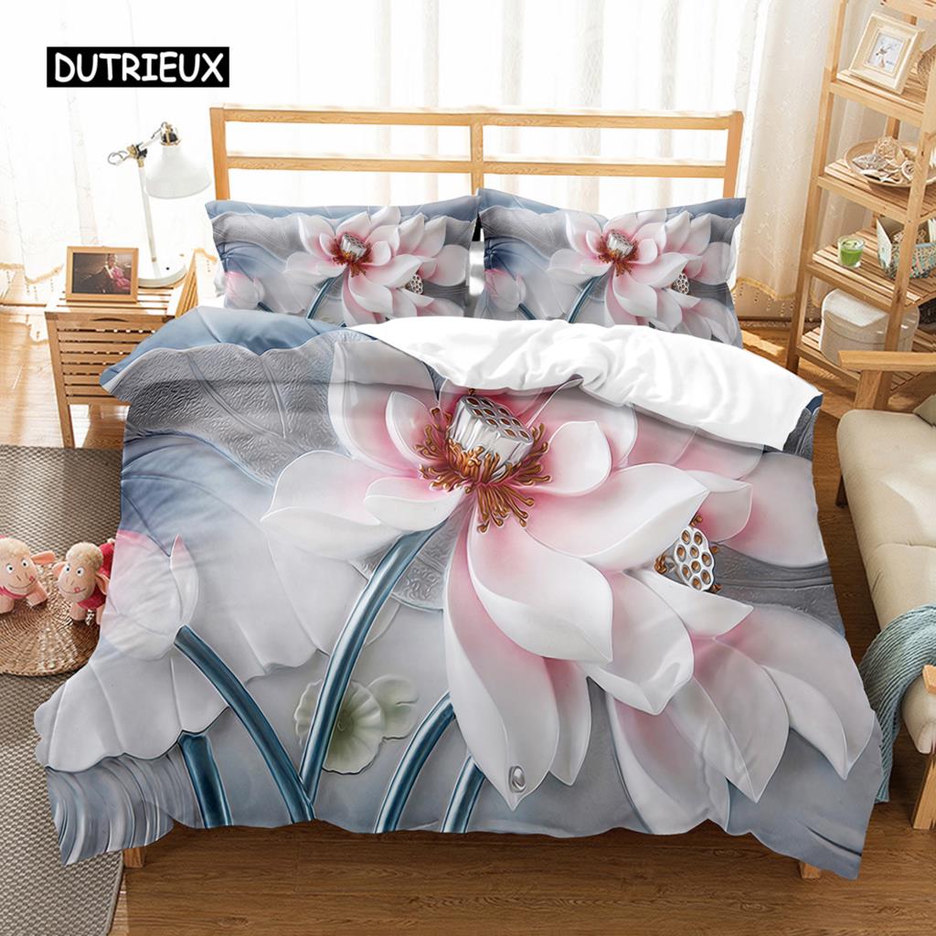 Luksuriøst blomstermønster dynetrekk enkelt twin king queen size geometrisk sengetøysett mikrofiber dynetrekk til jenter tenåringer voksenrom