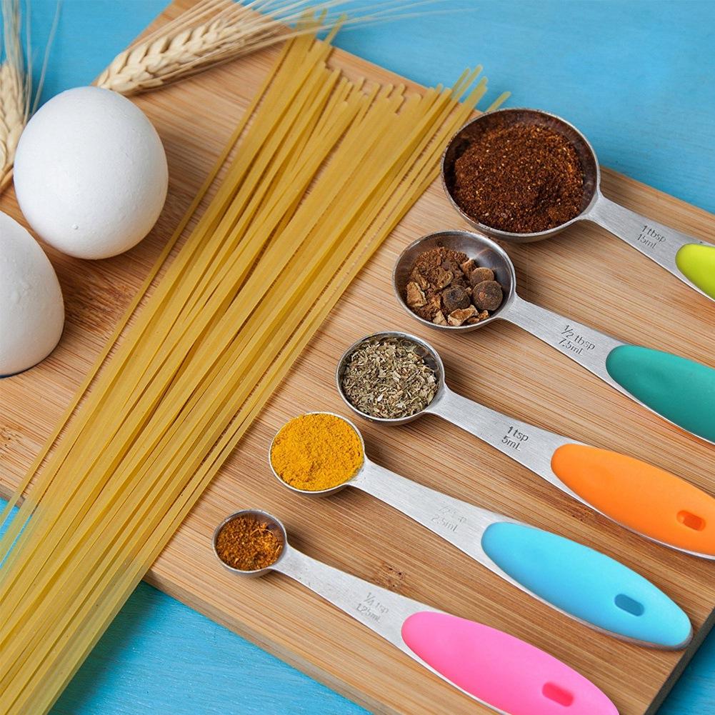 Ejoyous 10 Pieces Stainless Steel Measuring Cups and Spoons with Silicone Handle Grip Kitchen M