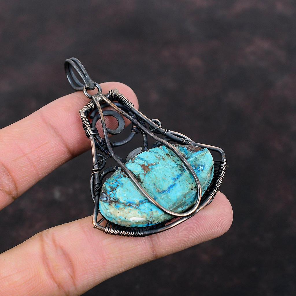Tibetan Turquoise Pendant Copper Wire Wrapped Pendant Handmade Tibetan Turquoise Jewelry Gemstone Pendant For Gift Copper Wire Wrap Jewelry