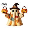 Fall Holiday Tabletop Decor Lighted Vintage Patchwork Ghost Halloween for Home Display Vintage-inspired Ghost Figurine with Jack O Lantern Soft LED