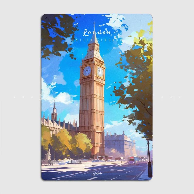 Big Ben In London Travel Retro Scenic Spot Metal Poster Sign Club Wall Art Plaque Tin Sign Room Decoration Home Decor