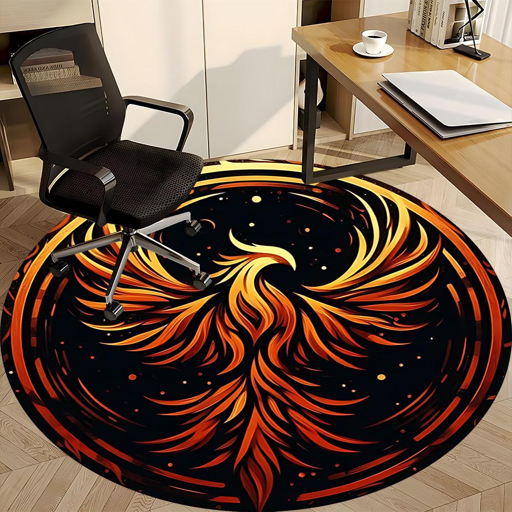 1pc Phoenix Fire Office Round Area Rug, Under Office Chairs Bedroom Living Room Home Decor, Room Deco