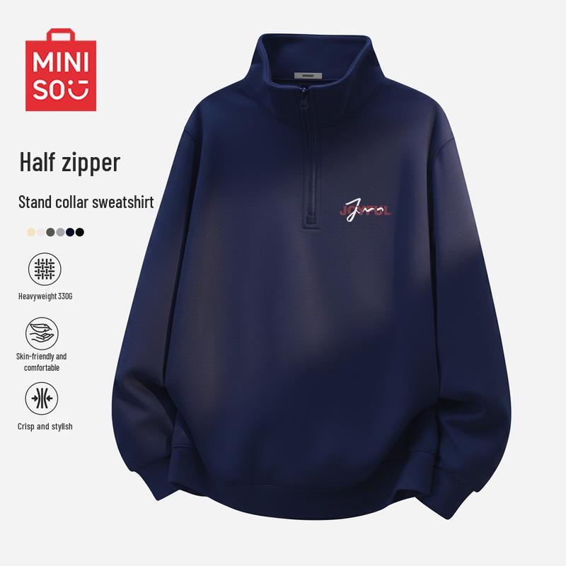 MINISO Men s Spring 2026 Fashion Half-Zip Stand-Collar Pullover Sweatshirt M