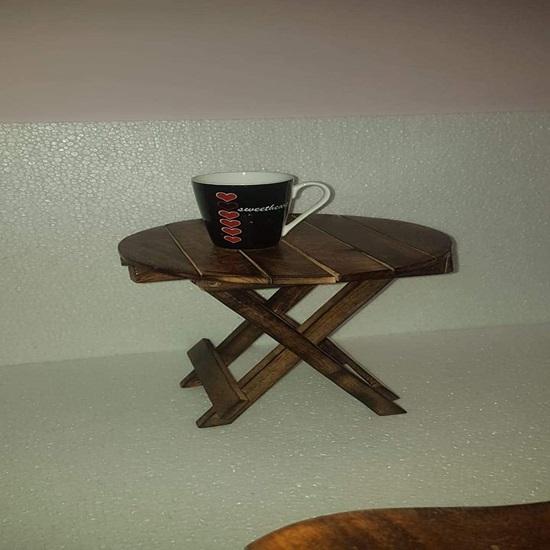 Wooden Folding Adjustable Side Table 12" Height Coffee Tabletop Plant Stand