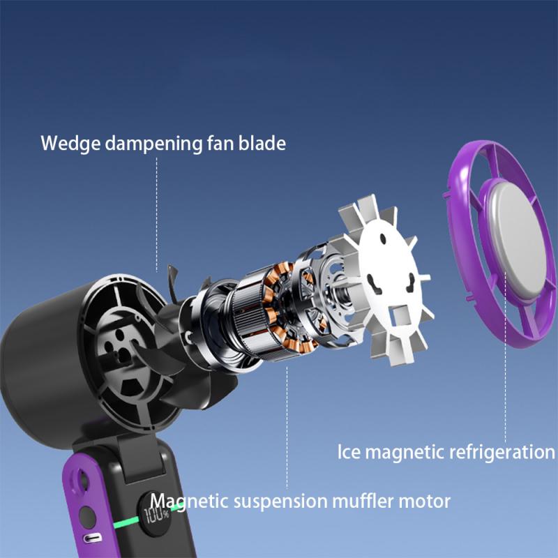 New Portable Handheld Turbo Fan USB Charging 4000mAh Foldable Personal Fan LED Display 5-Speed Cooling Ice Fan for Travel