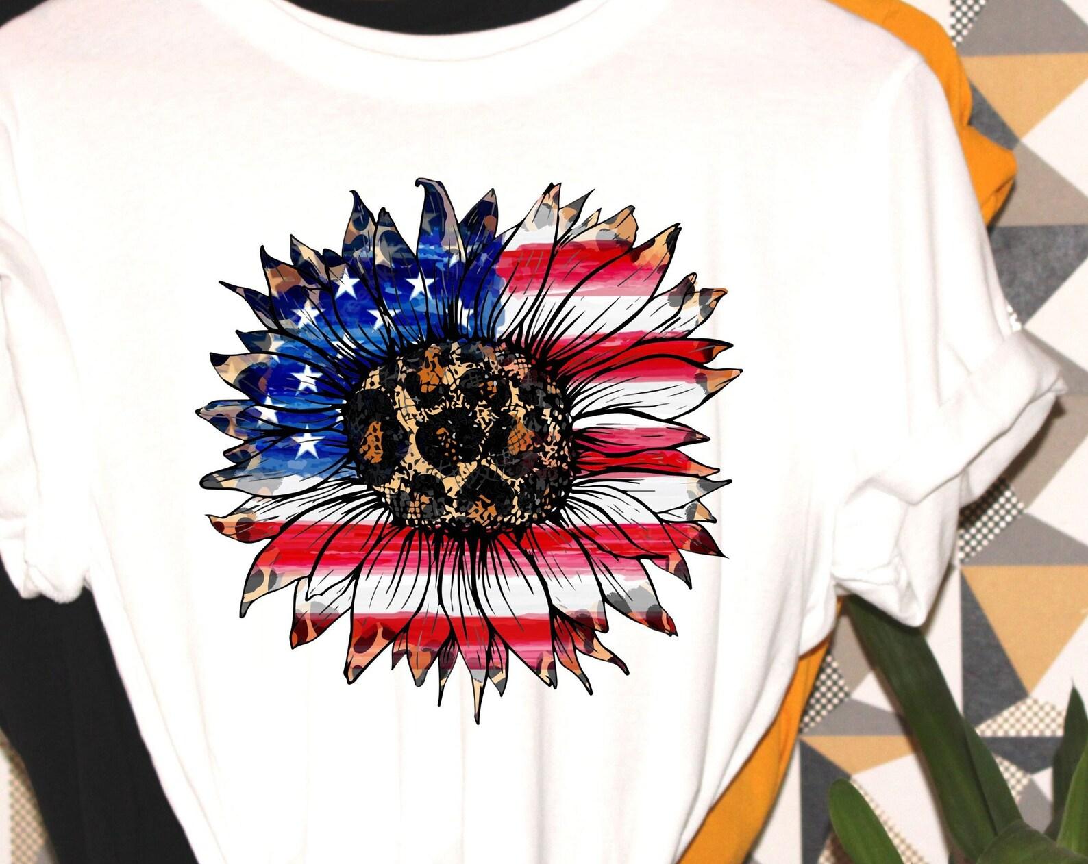 Patriotic Leopard Sunflower, patriotic tshirt, 4th of July tshirt, holiday shirt, vacation tee L