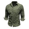 Camicia casual da uomo a maniche lunghe in velluto a coste con colletto alla coreana