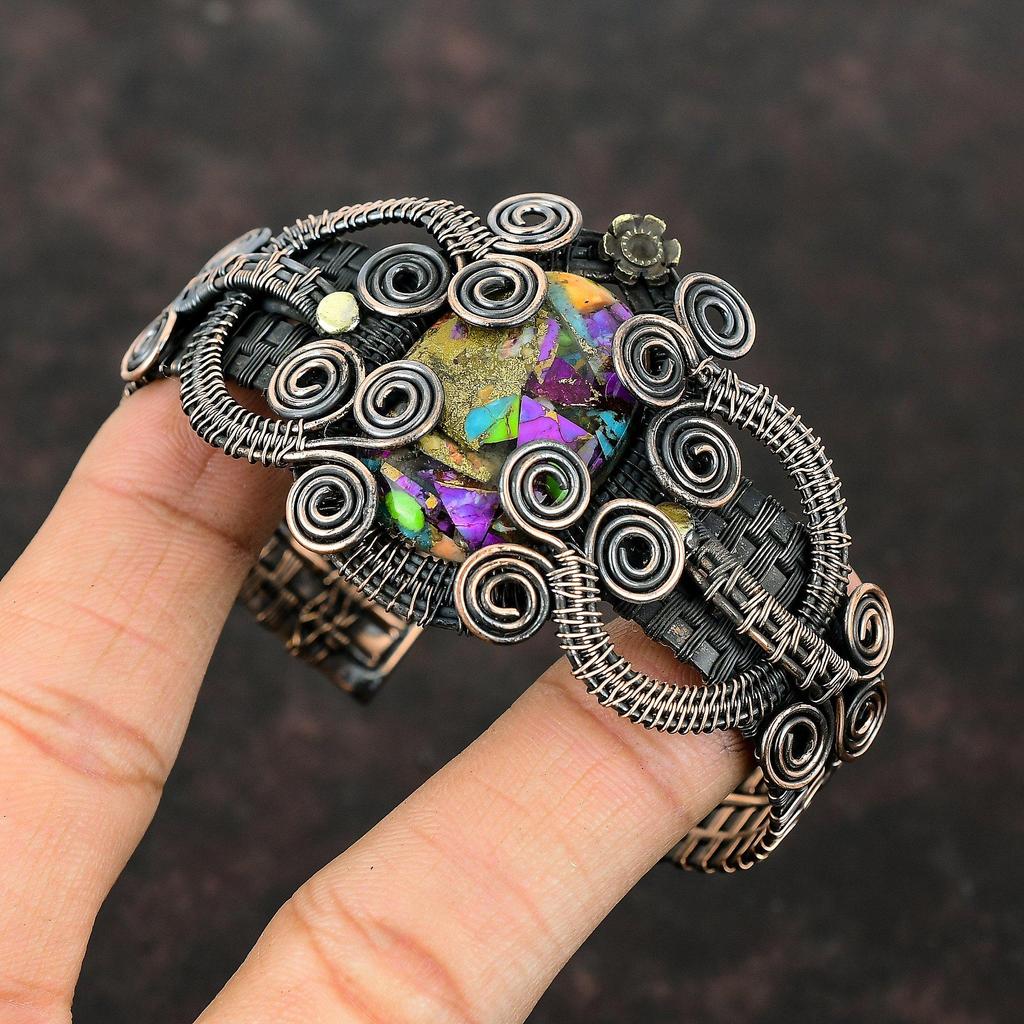 Fiesta Kingman Turquoise Bangle Copper Wire Wrapped Gemstone Bangle Multi Copper Turquoise Cuff Bracelet Adjustable Bangle Handmade Jewelry