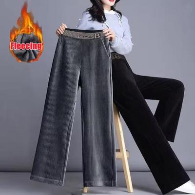 Fleecing Thick Warm Stripes High Waist Corduroy Straight Wide Leg Long Pant Women Winter Casual Trouser