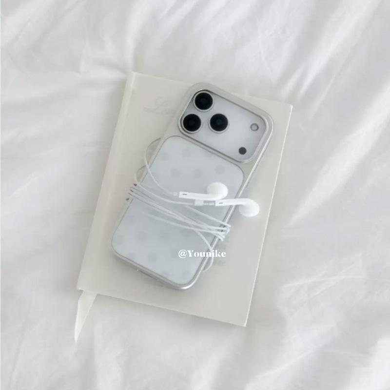 INS Coréen Mode Bleu Pois Éléments Résine Coque de Téléphone Pour iPhone 17 Air 11 12 13 14 15 16 Pro Max Y2k Simplicité Coque Rigide