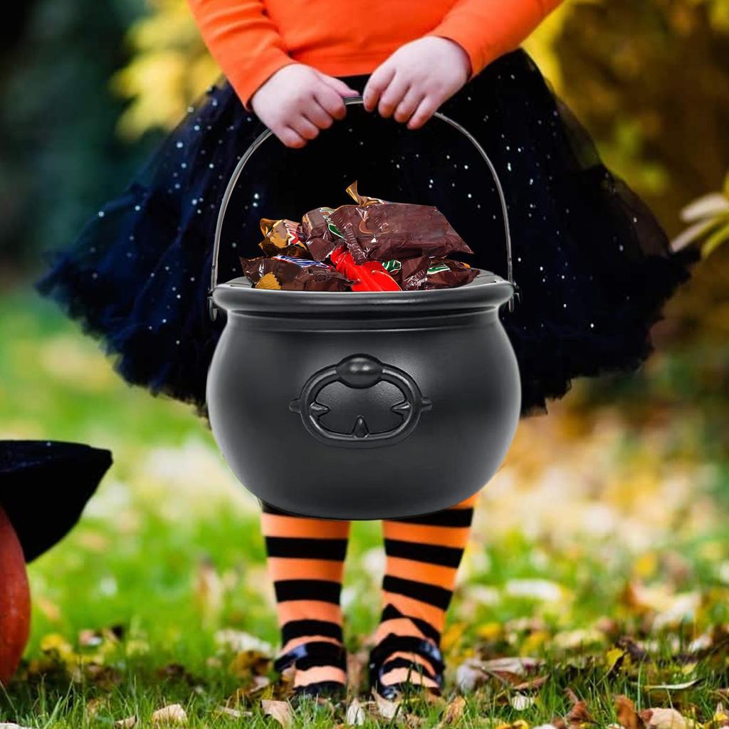 Halloween Candy Bowl Decorations  Black Plastic Cauldron Bowls with Iron Rack, Halloween Party Decorations Candy Bucket