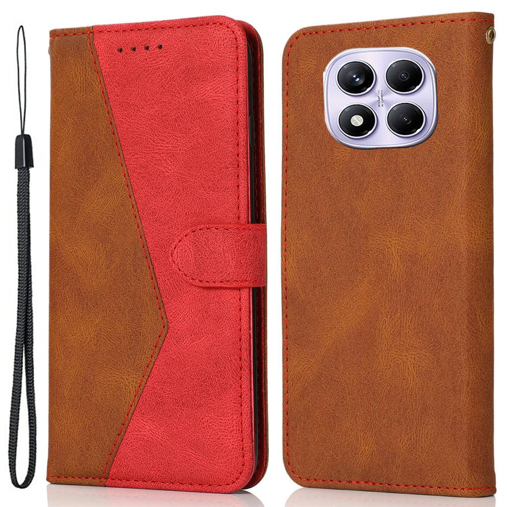 For Xiaomi Redmi Note 14 Pro 4G Case Color Splicing Wallet Stand Leather Phone Cover with Wrist Strap