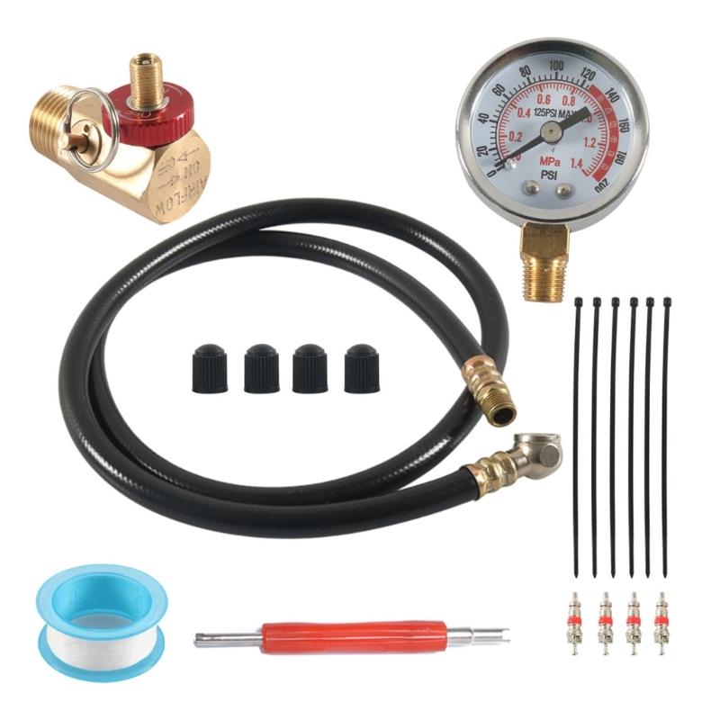 0-200PSI Pressure Gauge Air Tank Testing Kit With Brass Valves Leak Detector For Industrial Vehicle Maintenance