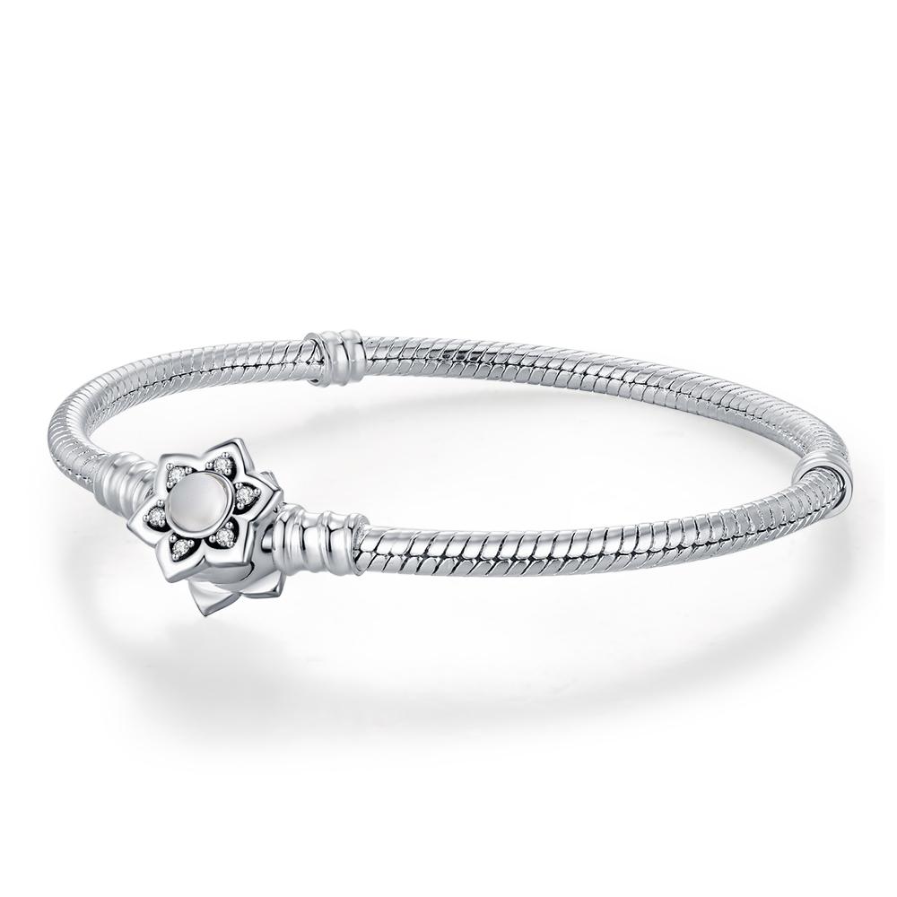 925 Silver Flower Heart Bracelet Sparkling Sun Moon Star Bracelet for women Fit original charms beads jewelry love gift