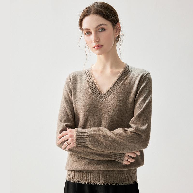 Kaschmir V-Ausschnitt Quasten Pullover - Herbst/Winter 2026 Damen Locker Elegant Schlankmachendes Oberteil.