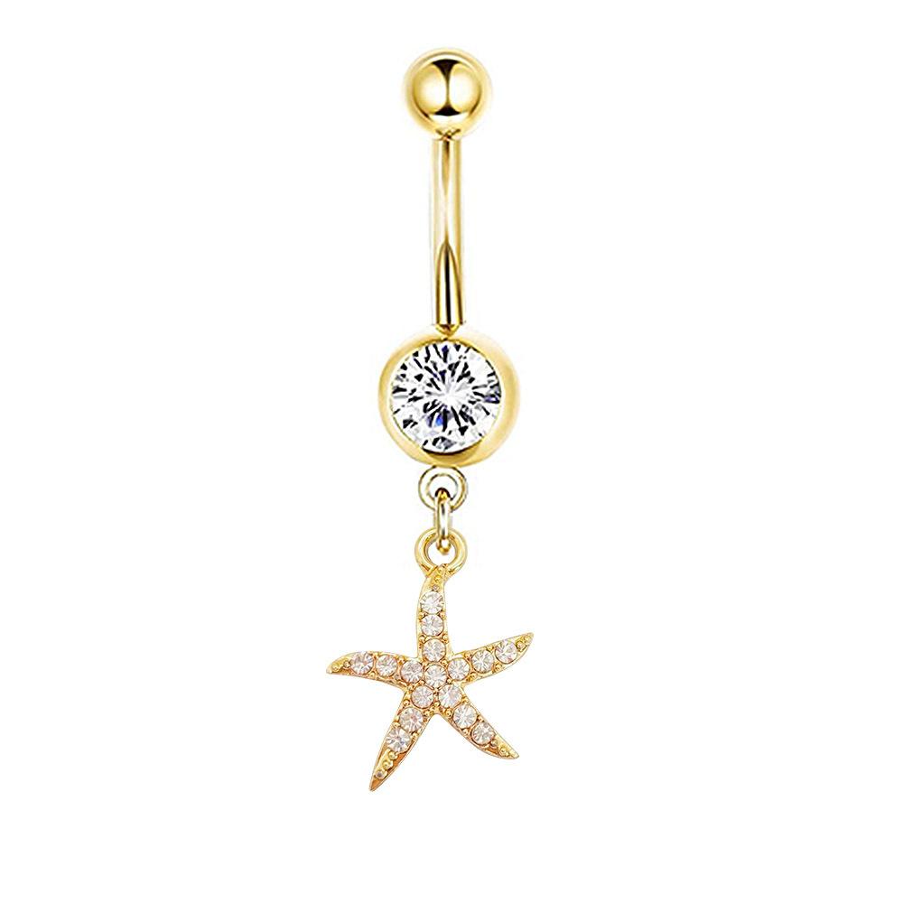 1Pcs Stainless Steel Long Navel Nail Butterfly Heart Five-pointed Star Pendant Navel Ring Piercing Jewelry
