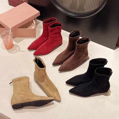 Wildleder Damen Stiefeletten Spitzschuh Flache Schuhe Elegant Party Winter Neu Schnee Chelsea Boots Marke Frau Sexy Botas