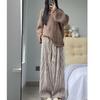 High-Quality Women's Retro Striped Wool Pants - Autumn/Winter Casual High-Waisted Slimming Straight-Leg with Wide-Leg Drape