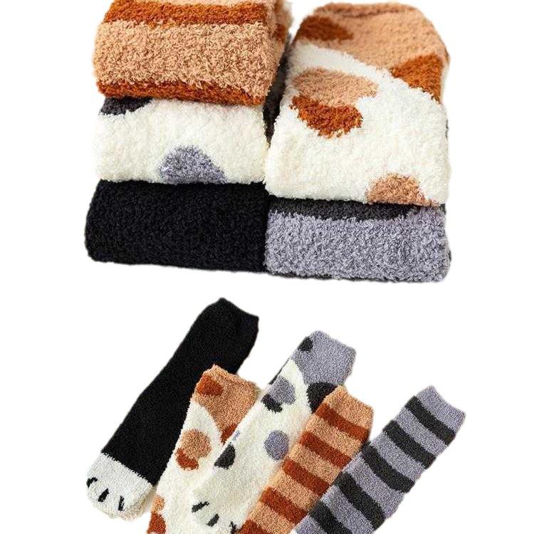 Women Socks Feel Cute Cat Cozy Hairy Mink Velvet Girls Socks Autumn Winter Hosiery Thickened Plush Warm Sleep Home Fluffy Socks