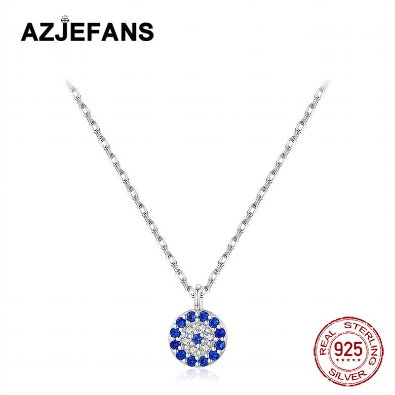 AZJEFANS 925 Silver Blue Evil Eye Pendant Necklace Fine Jewelry
