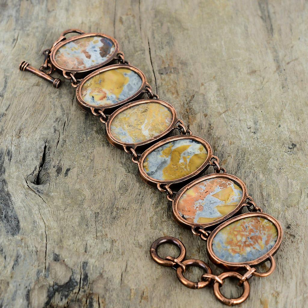 Maligano Jasper Bracelet Electroformed Copper Gemstone Bracelet Adjustable Chain Bracelet Handmade Electroformed Jewelry Birthstone Bracelet