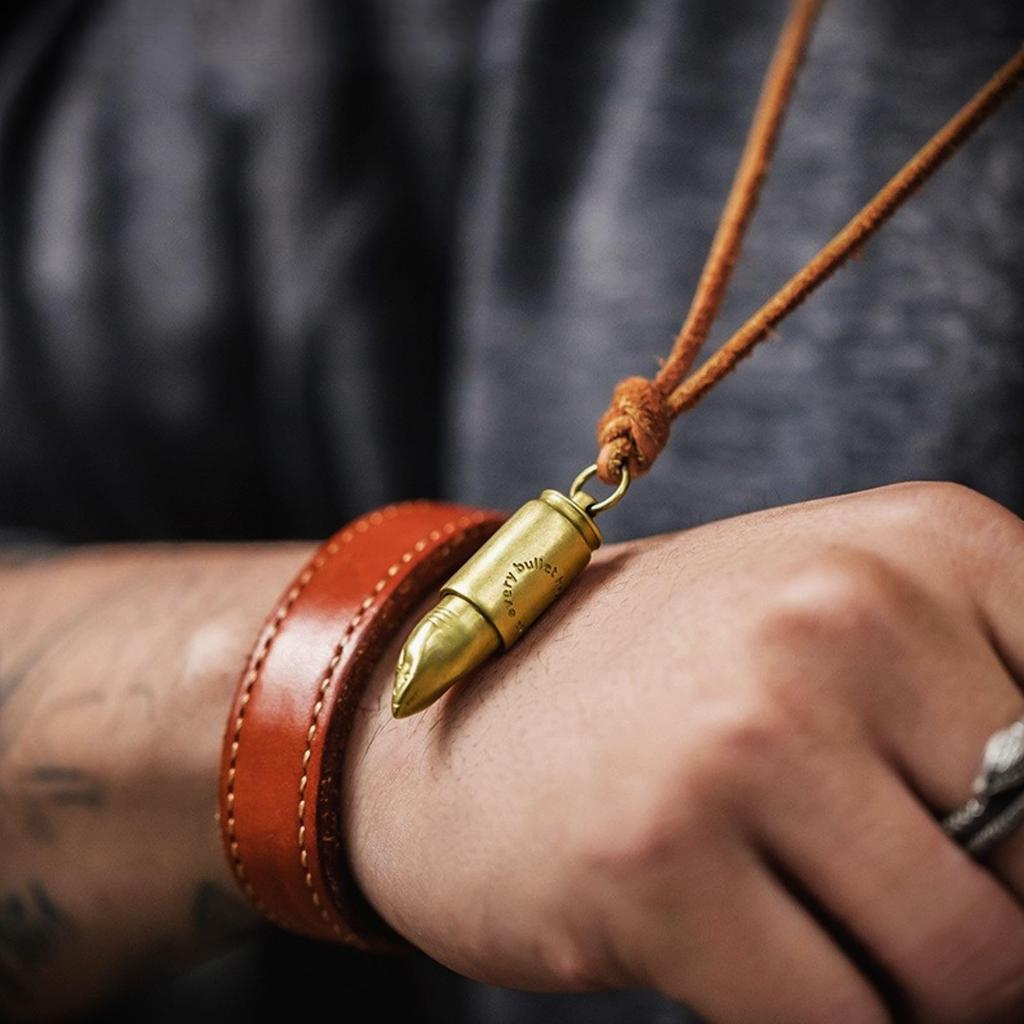 [Tsutaeru] Shark Bullet Pendant Genuine Leather Necklace (with Leather Cord)  Bullet Pendant, Bullet, Genuine Leather Necklace, Leather Cord,