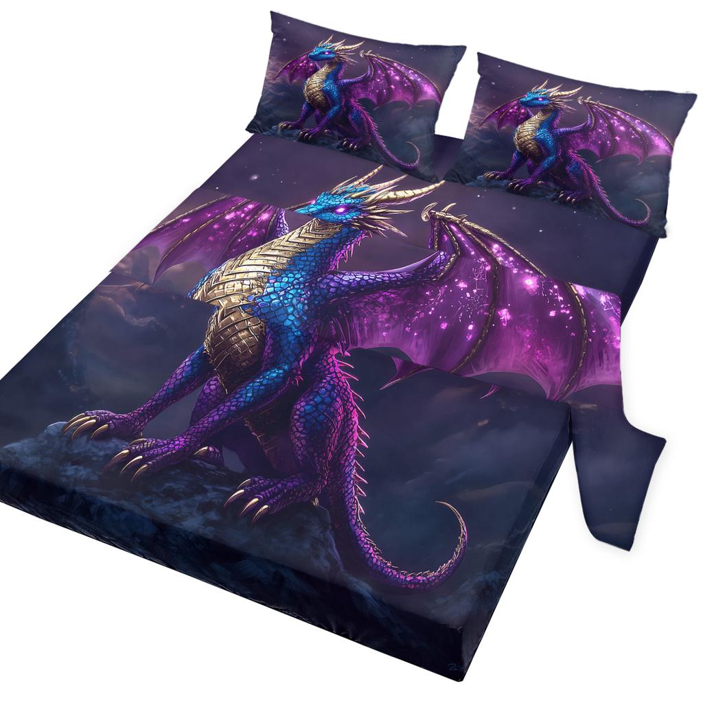 The Four-Piece Set Of Purple Dragon'S Peak, A Majestic Spreading-Winged Dragon, Suitable For The Bedroom (Festival, Traditional)