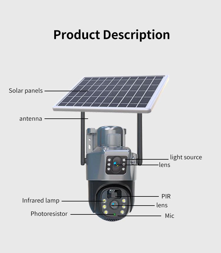 Solar-Powered 4G Outdoor Waterproof Dual Camera with HD Night Vision and Remote Monitoring