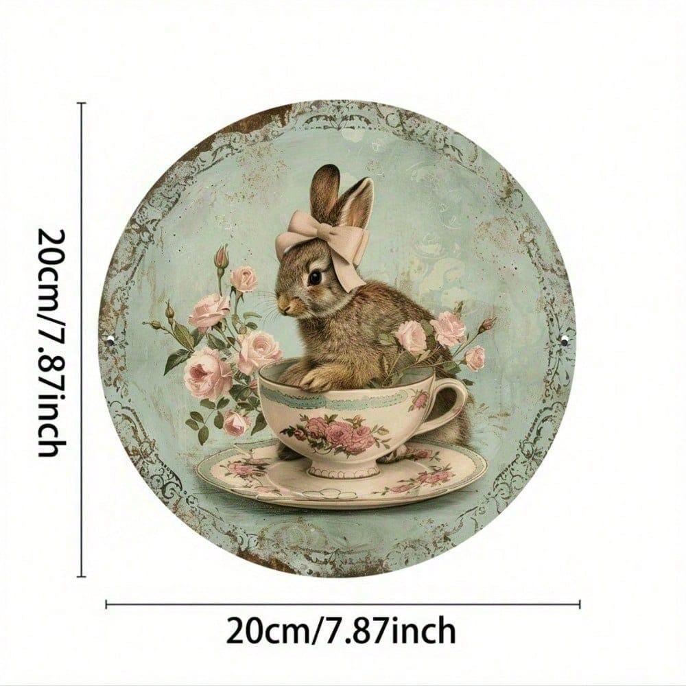 Whimsical Rustproof Aluminum Rabbit Wall Art Sign, Vintage Farmhouse Decor for Indoor Outdoor Relaxation, 8x8 Inch Metal Plaque